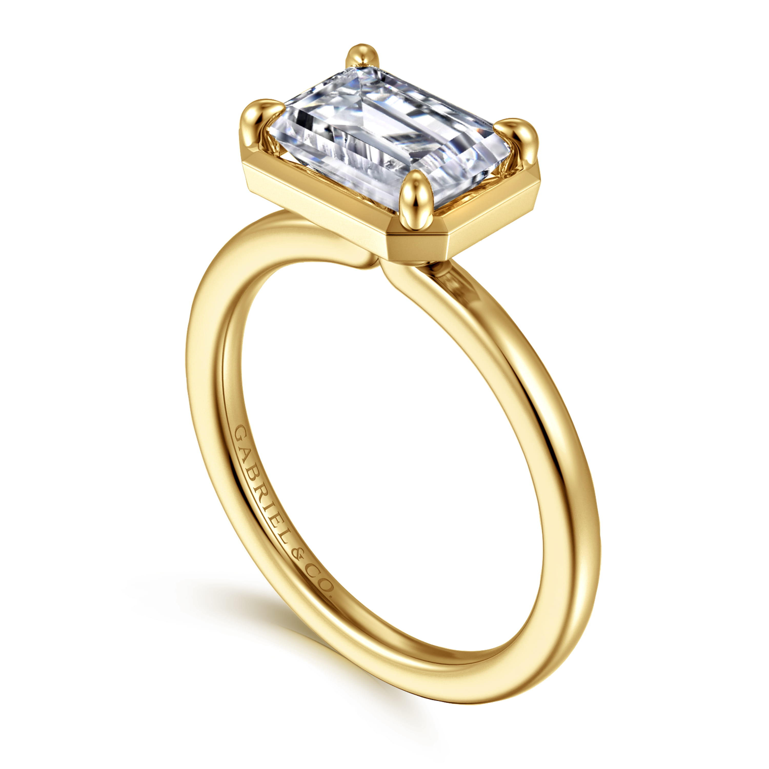 Linen - 14K Yellow Gold East West and Bezel Prong Emerald Cut Diamond Engagement Ring - Shot 3