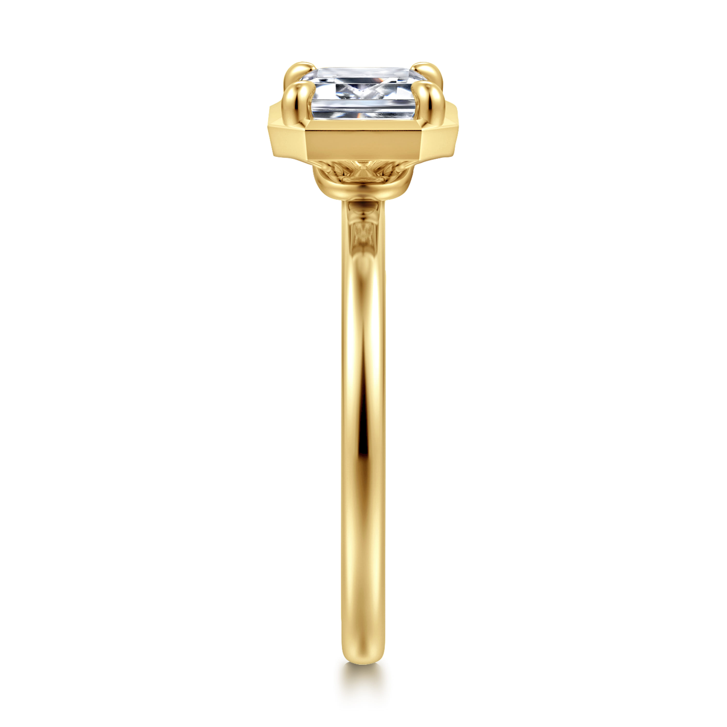 Linen - 14K Yellow Gold East West and Bezel Prong Emerald Cut Diamond Engagement Ring - Shot 4