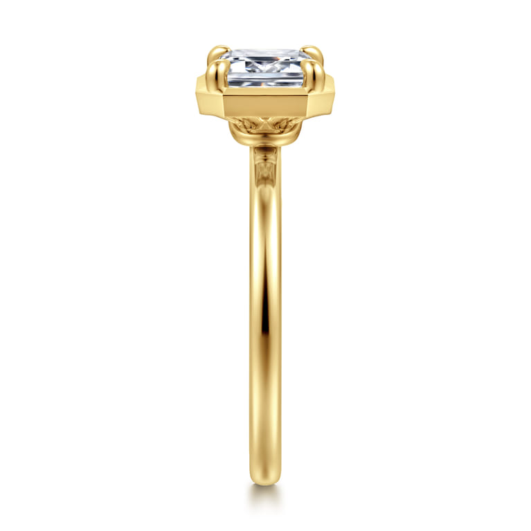 Linen - 14K Yellow Gold East West and Bezel Prong Emerald Cut Diamond Engagement Ring - Shot 4