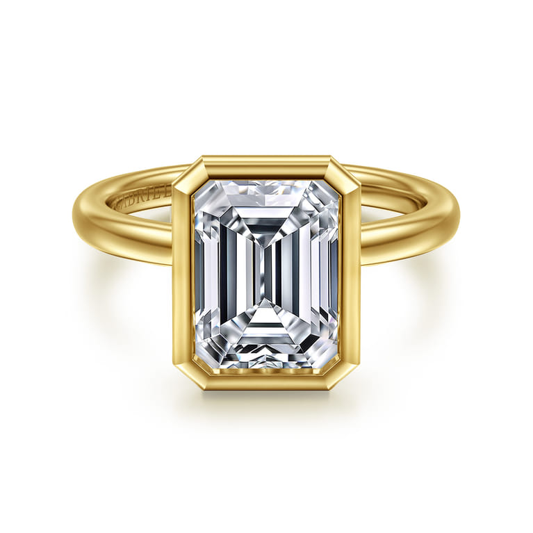 Linny - 14K Yellow Gold Emerald Cut Bezel Set Diamond Engagement Ring - Shot 1