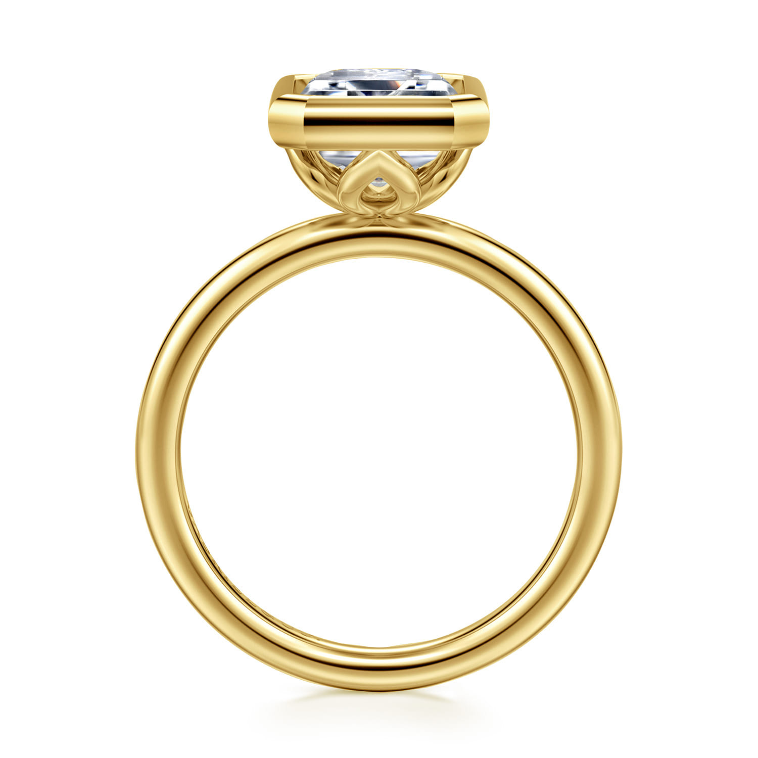 Linny - 14K Yellow Gold Emerald Cut Bezel Set Diamond Engagement Ring - Shot 2