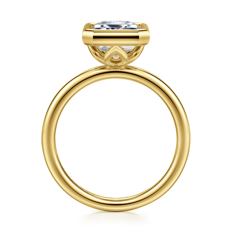Linny - 14K Yellow Gold Emerald Cut Bezel Set Diamond Engagement Ring - Shot 2