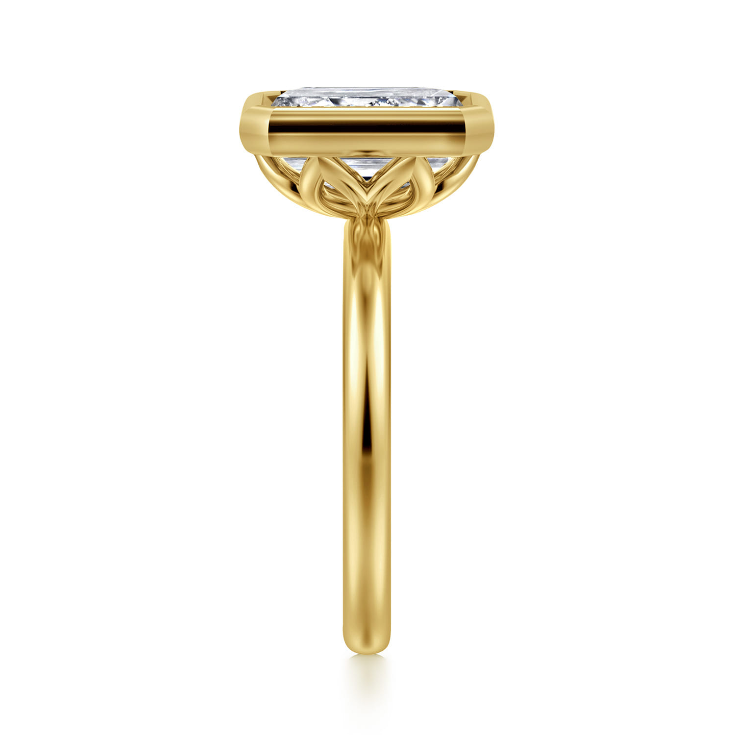 Linny - 14K Yellow Gold Emerald Cut Bezel Set Diamond Engagement Ring - Shot 4