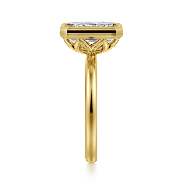 Linny - 14K Yellow Gold Emerald Cut Bezel Set Diamond Engagement Ring - Shot 4