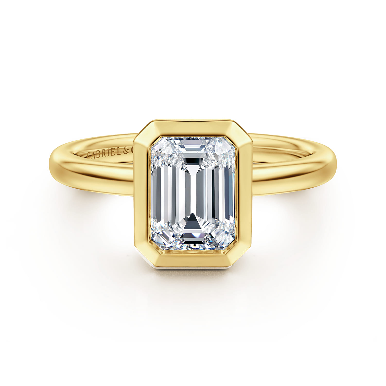 Linny - 14K Yellow Gold Emerald Cut Bezel Set Diamond Engagement Ring - Shot 1