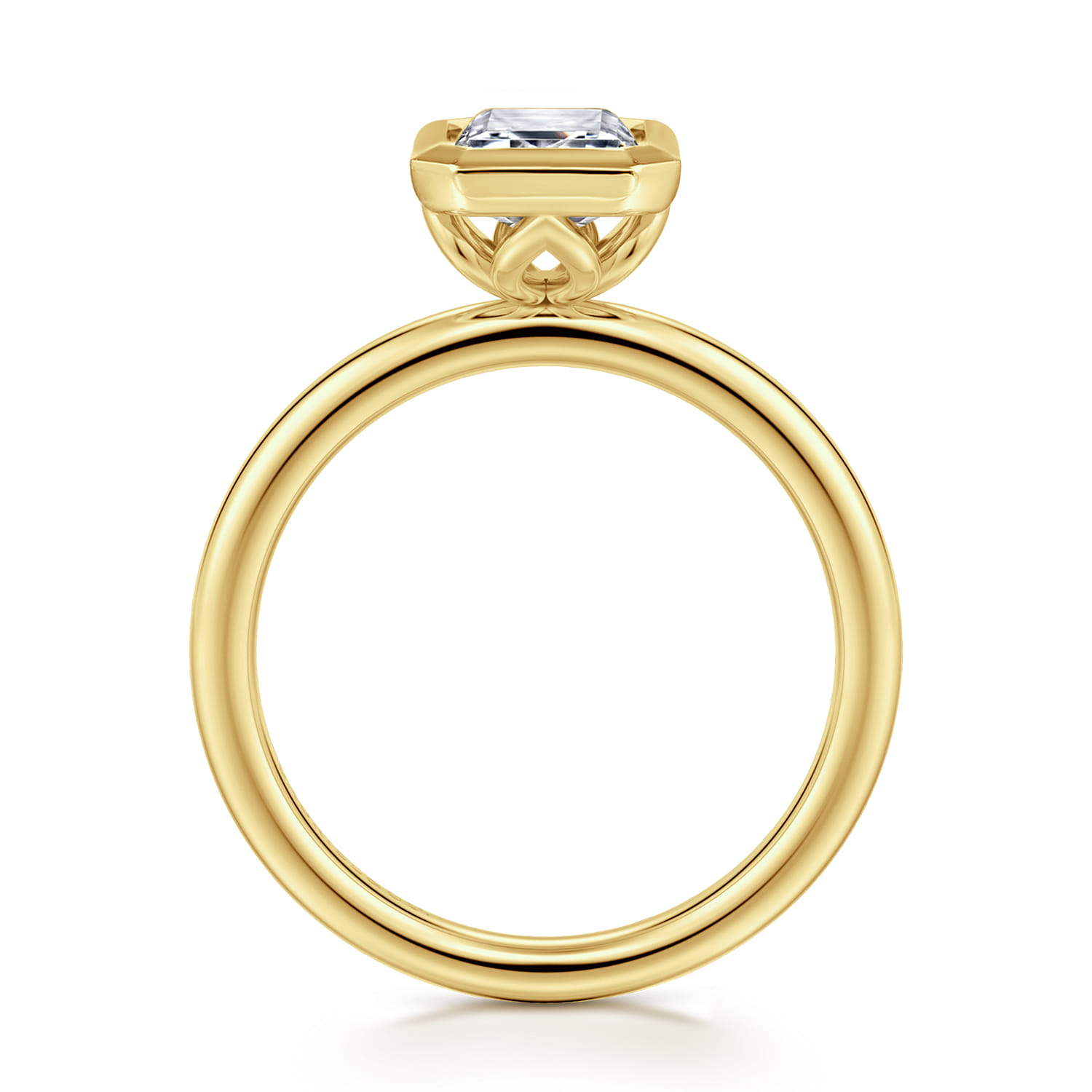 Linny - 14K Yellow Gold Emerald Cut Bezel Set Diamond Engagement Ring - Shot 2