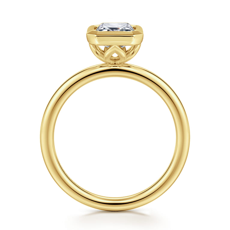 Linny - 14K Yellow Gold Emerald Cut Bezel Set Diamond Engagement Ring - Shot 2