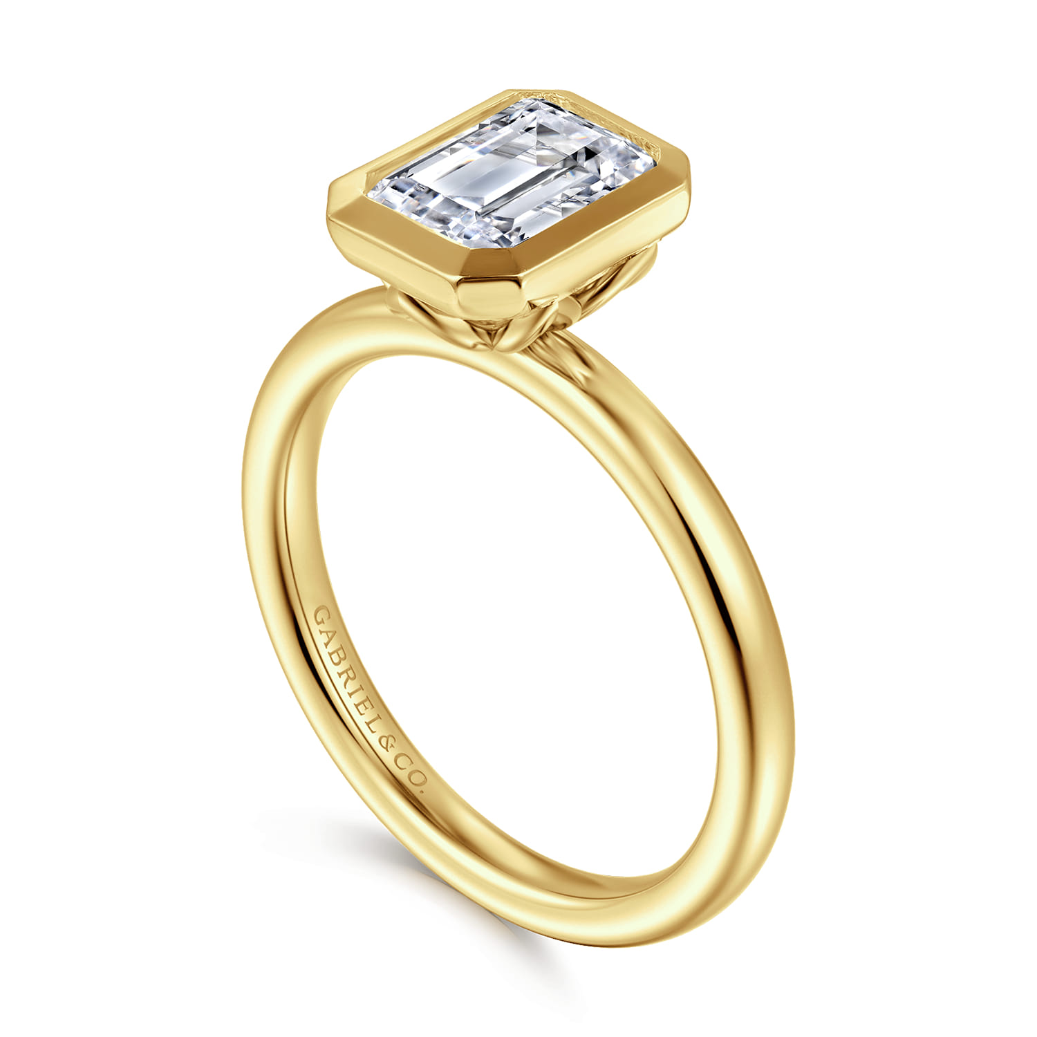 Linny - 14K Yellow Gold Emerald Cut Bezel Set Diamond Engagement Ring - Shot 3