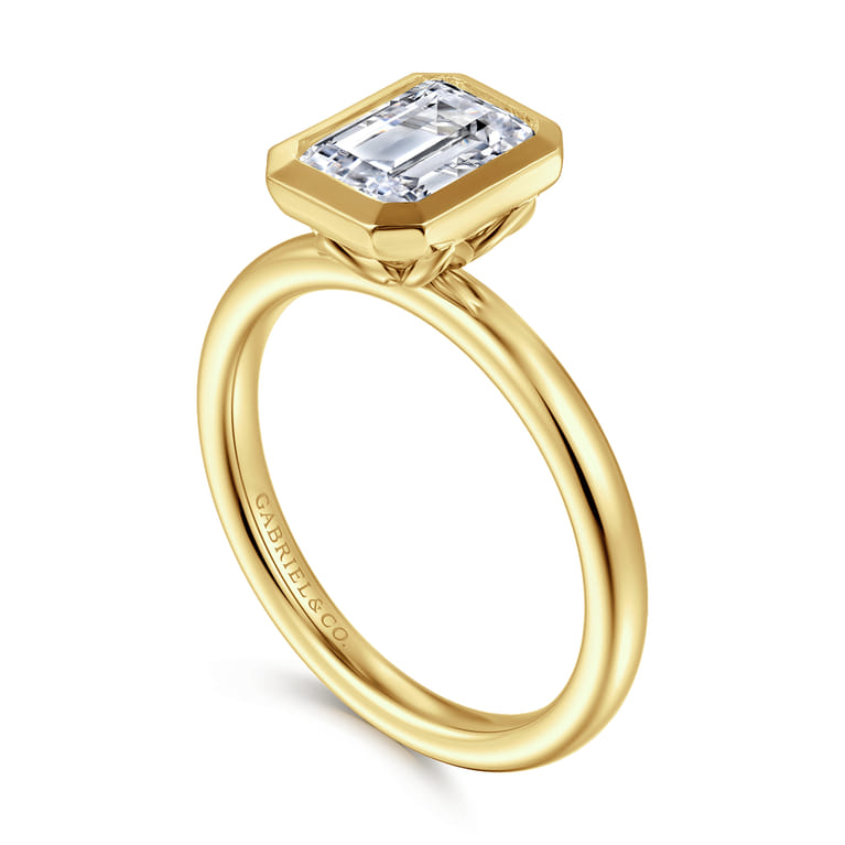 Linny - 14K Yellow Gold Emerald Cut Bezel Set Diamond Engagement Ring - Shot 3