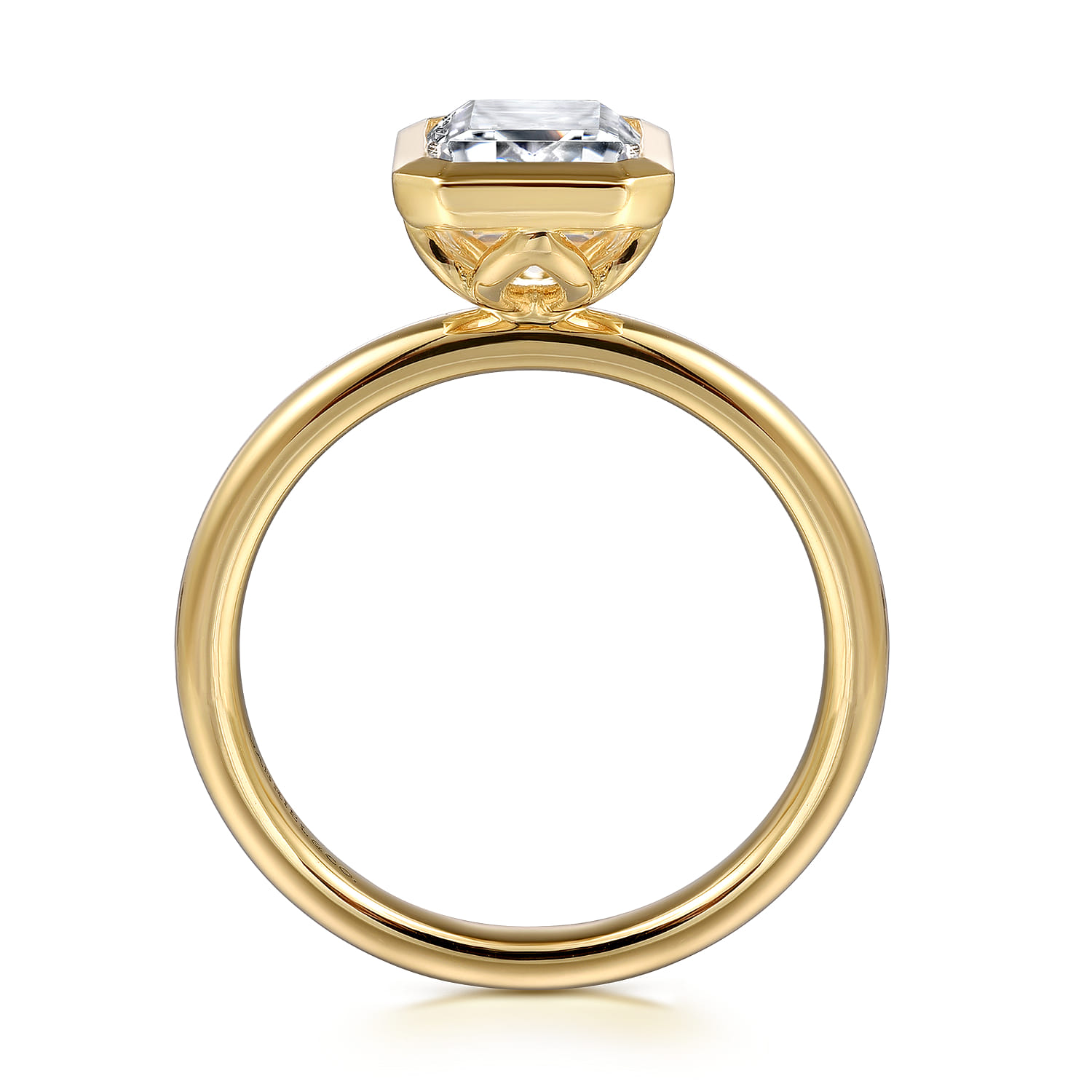 Linny - 14K Yellow Gold Emerald Cut Bezel Set Diamond Engagement Ring - Shot 2
