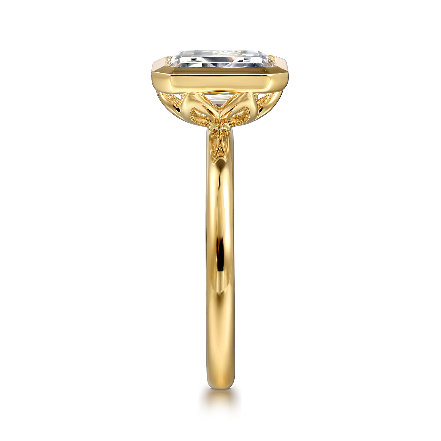 Linny - 14K Yellow Gold Emerald Cut Bezel Set Diamond Engagement Ring - Shot 5