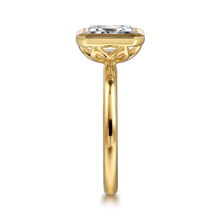 Linny - 14K Yellow Gold Emerald Cut Bezel Set Diamond Engagement Ring - Shot 5