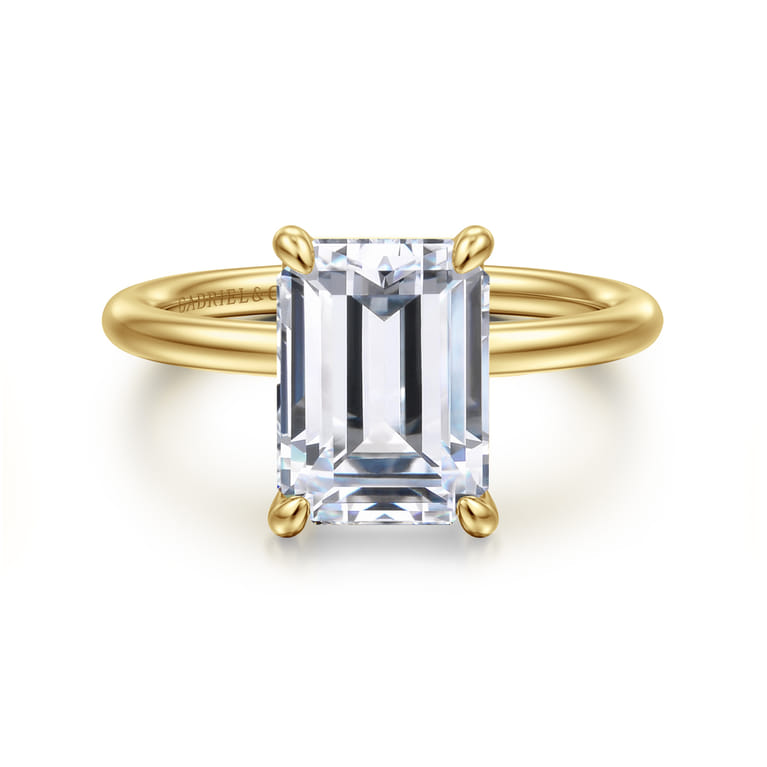Tiana - 14K Yellow Gold Emerald Cut Solitaire Diamond Engagement Ring - Shot 1