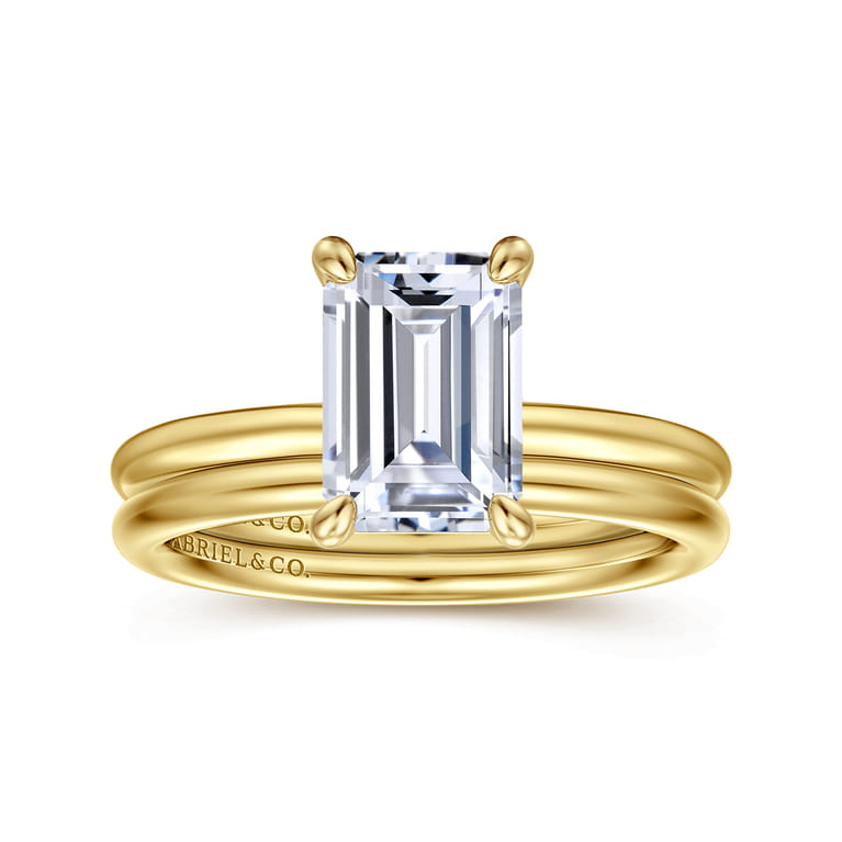 Tiana - 14K Yellow Gold Emerald Cut Solitaire Diamond Engagement Ring - Shot 4