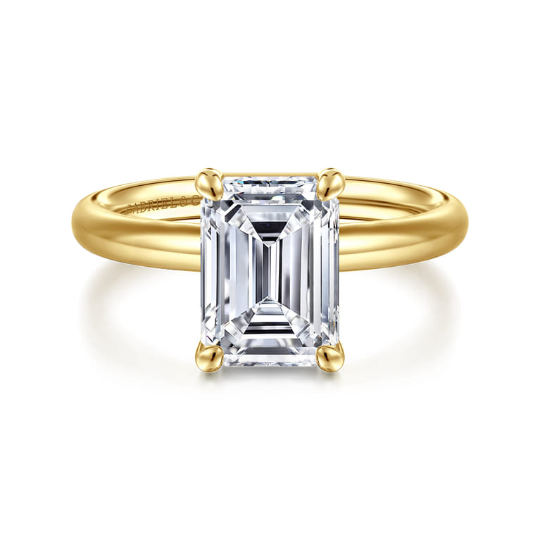 Unite - 14K Yellow Gold Emerald Cut Solitaire Diamond Engagement Ring - Shot 1