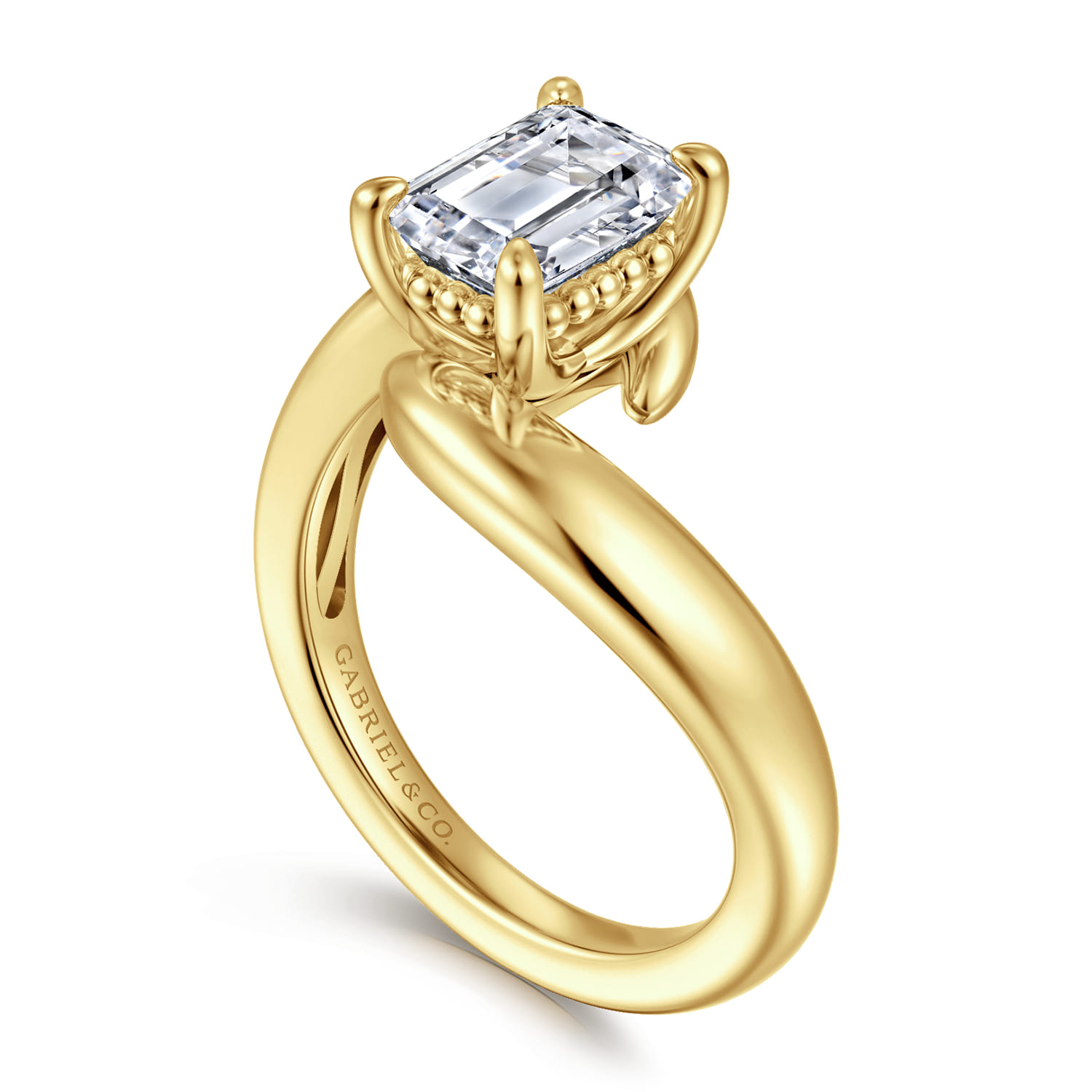 Bettie - 14K Yellow Gold Bypass Emerald Cut Diamond Engagement Ring - Shot 3