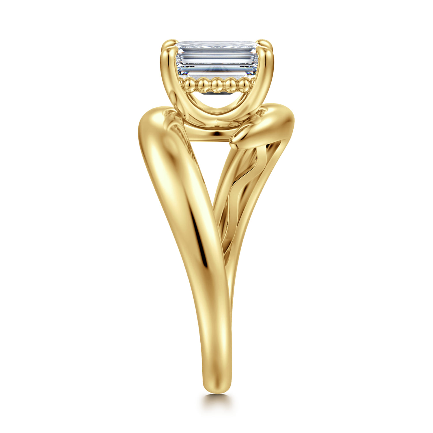 Bettie - 14K Yellow Gold Bypass Emerald Cut Diamond Engagement Ring - Shot 4
