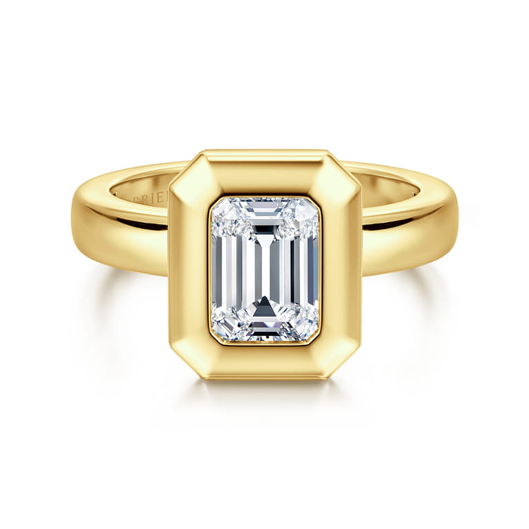 Pauline - 14K Yellow Gold Bezel Set Emerald Cut Diamond Engagement Ring - Shot 1