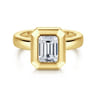 Pauline - 14K Yellow Gold Bezel Set Emerald Cut Diamond Engagement Ring