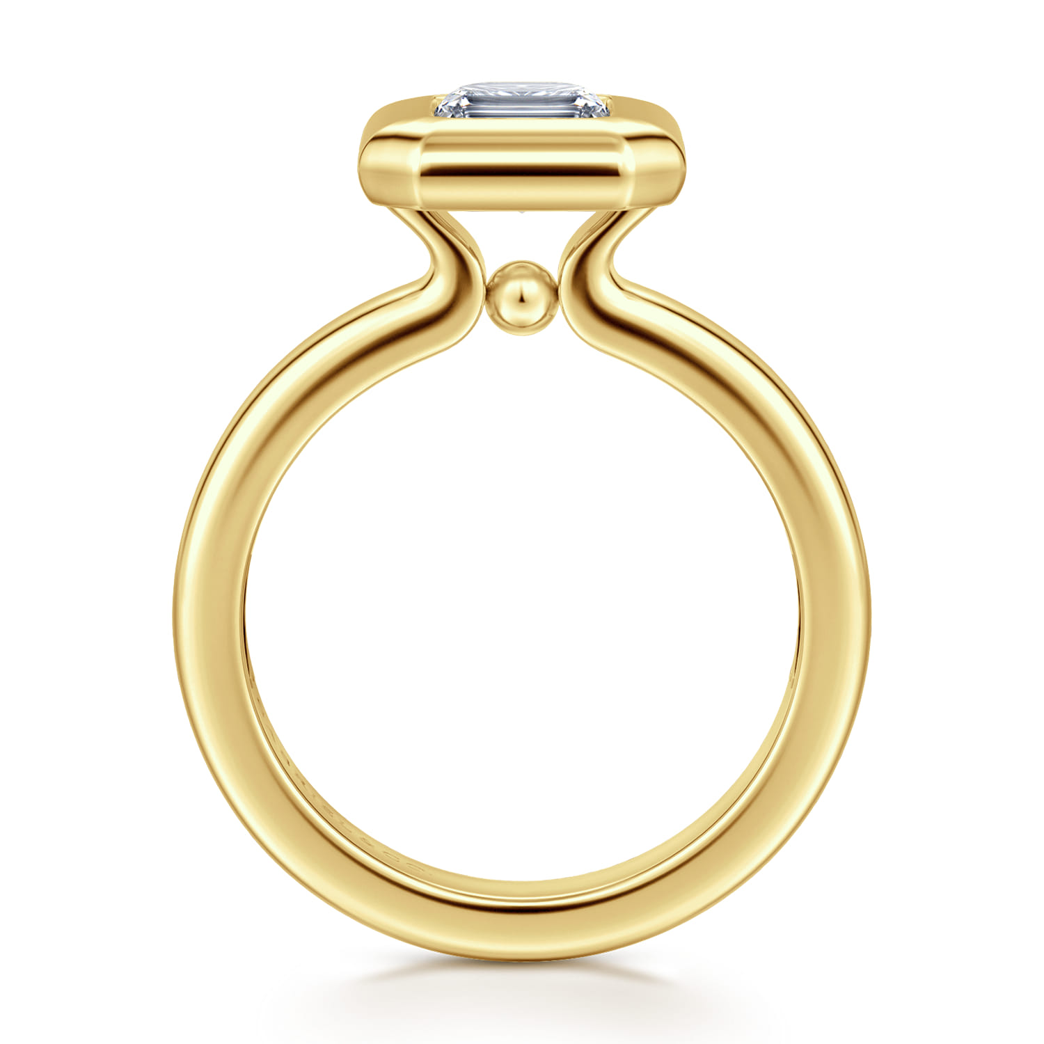 Pauline - 14K Yellow Gold Bezel Set Emerald Cut Diamond Engagement Ring - Shot 2