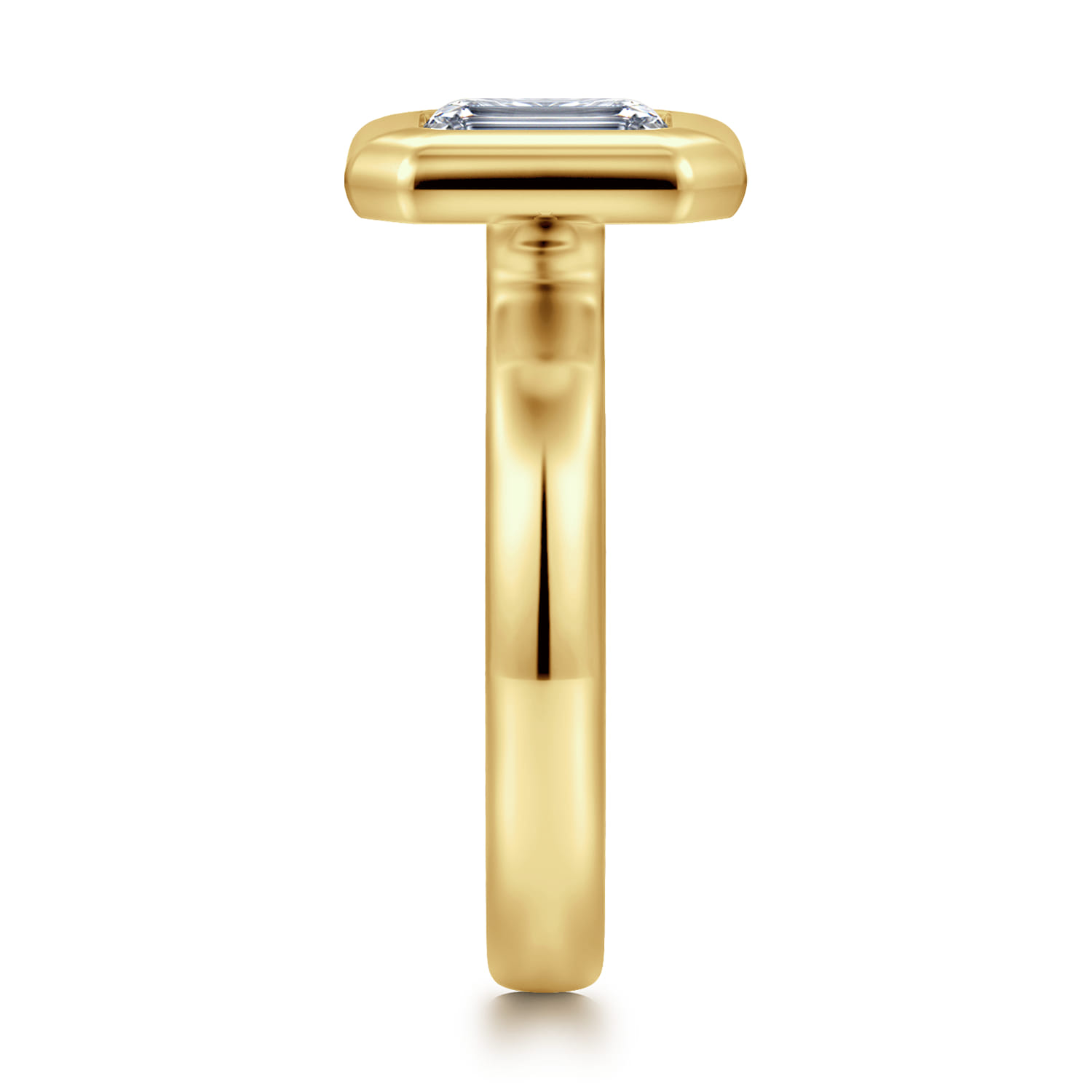 Pauline - 14K Yellow Gold Bezel Set Emerald Cut Diamond Engagement Ring - Shot 3