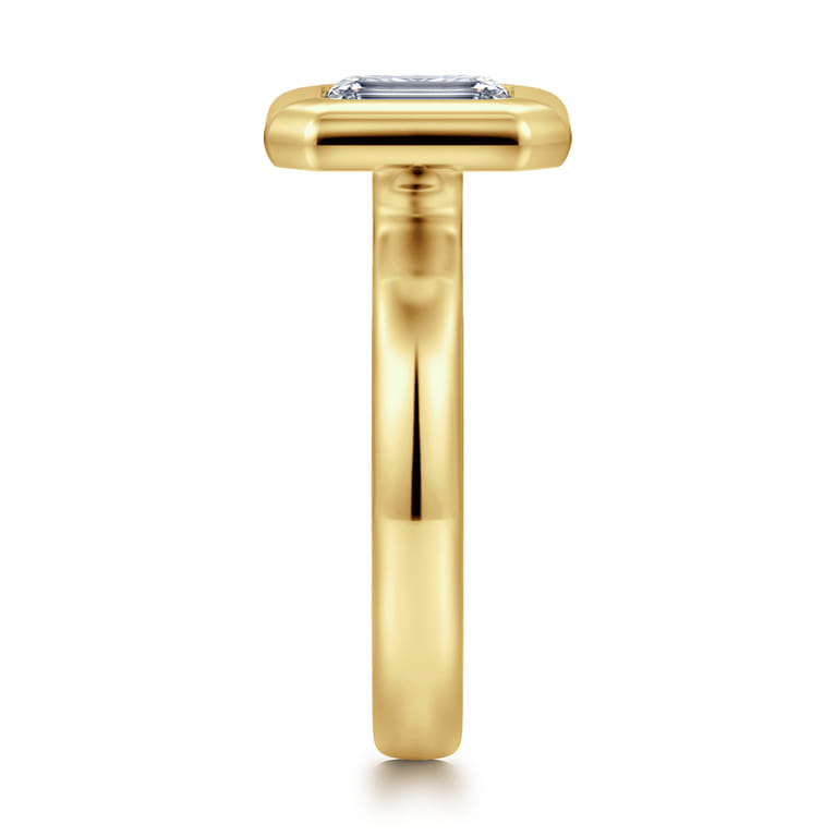Pauline - 14K Yellow Gold Bezel Set Emerald Cut Diamond Engagement Ring - Shot 3