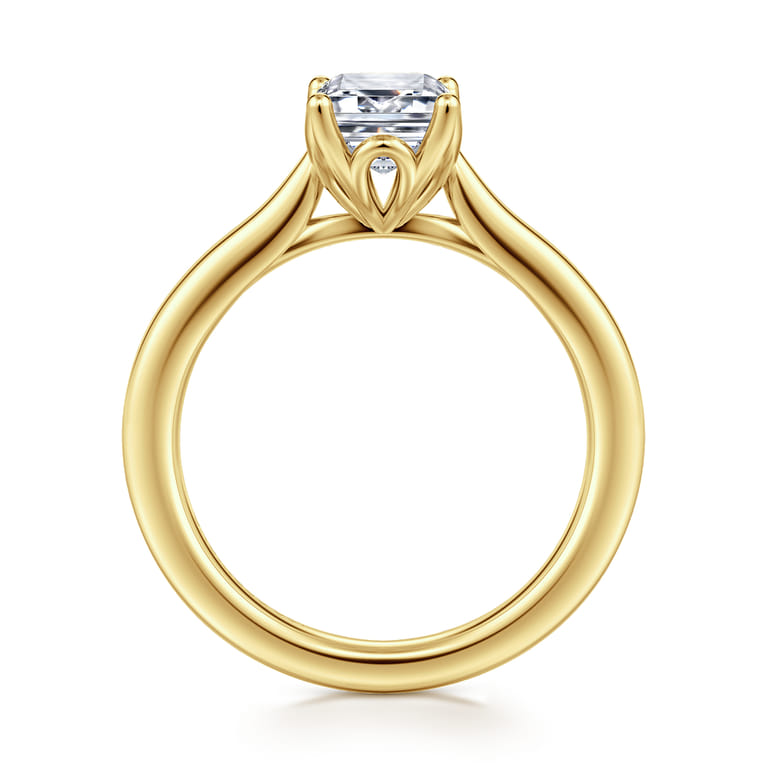 Nola - 14K Yellow Gold Emerald Cut Lotus Diamond Engagement Ring - Shot 2