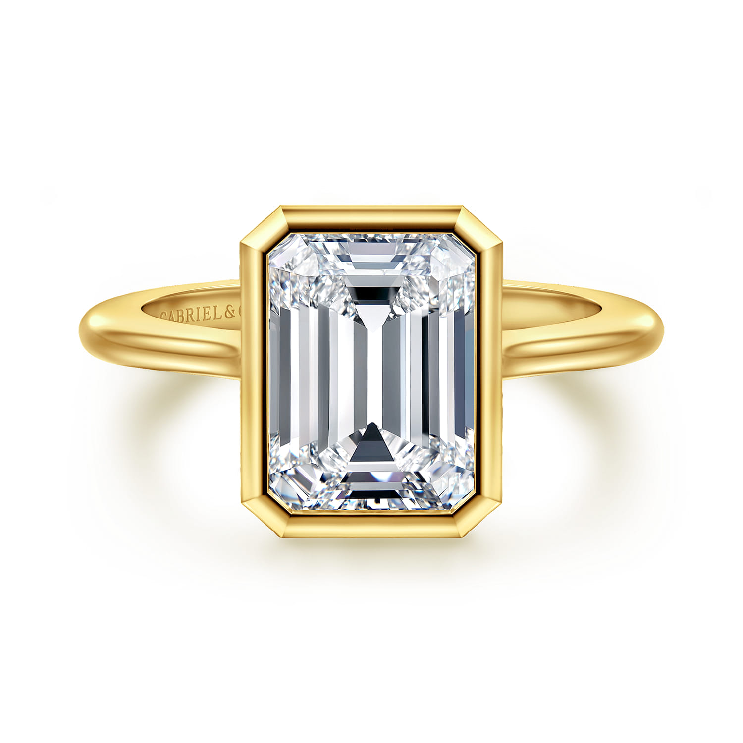 Brooke - 14K Yellow Gold Emerald Cut Bezel Set Solitaire Diamond Engagement Ring - Shot 1