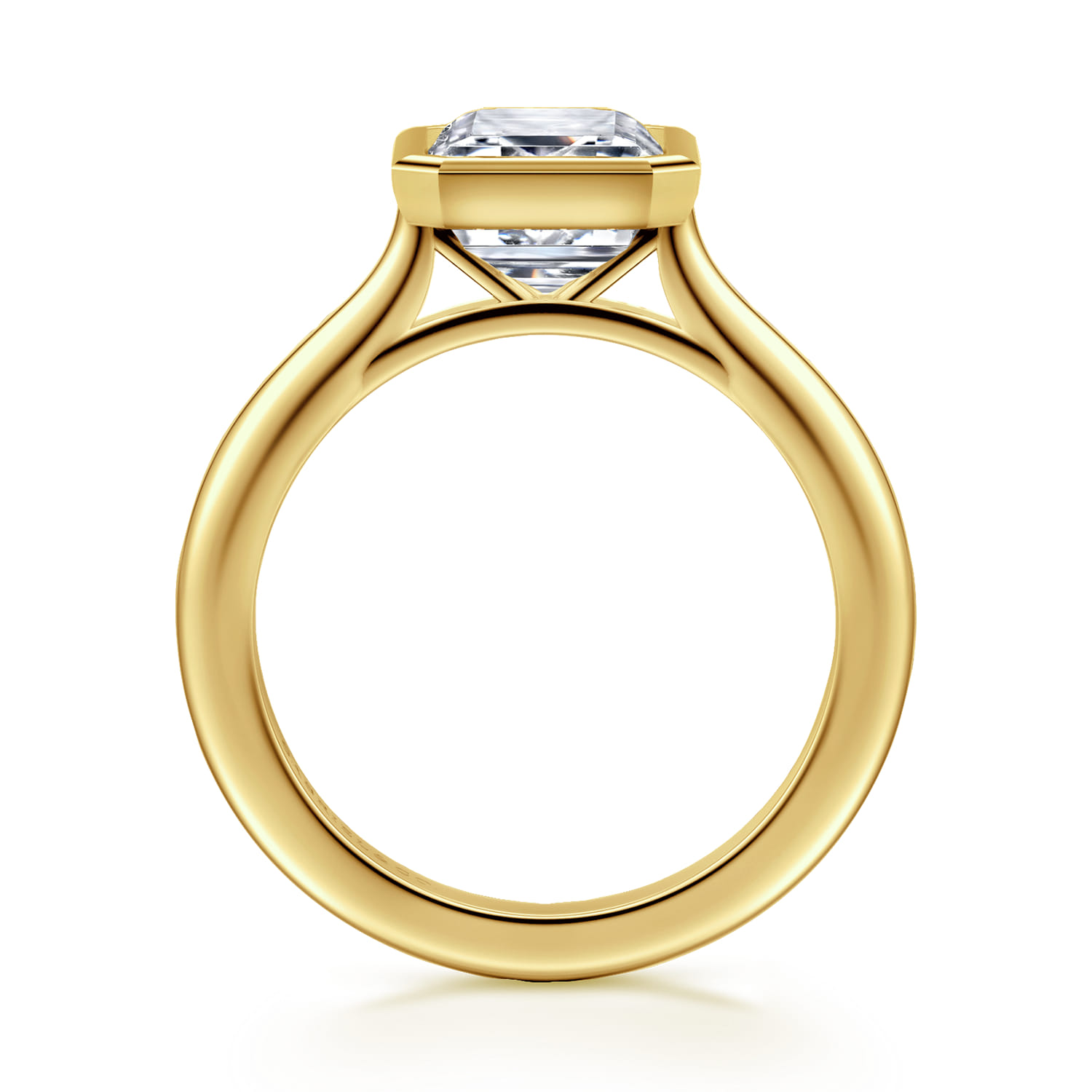 Brooke - 14K Yellow Gold Emerald Cut Bezel Set Solitaire Diamond Engagement Ring - Shot 2