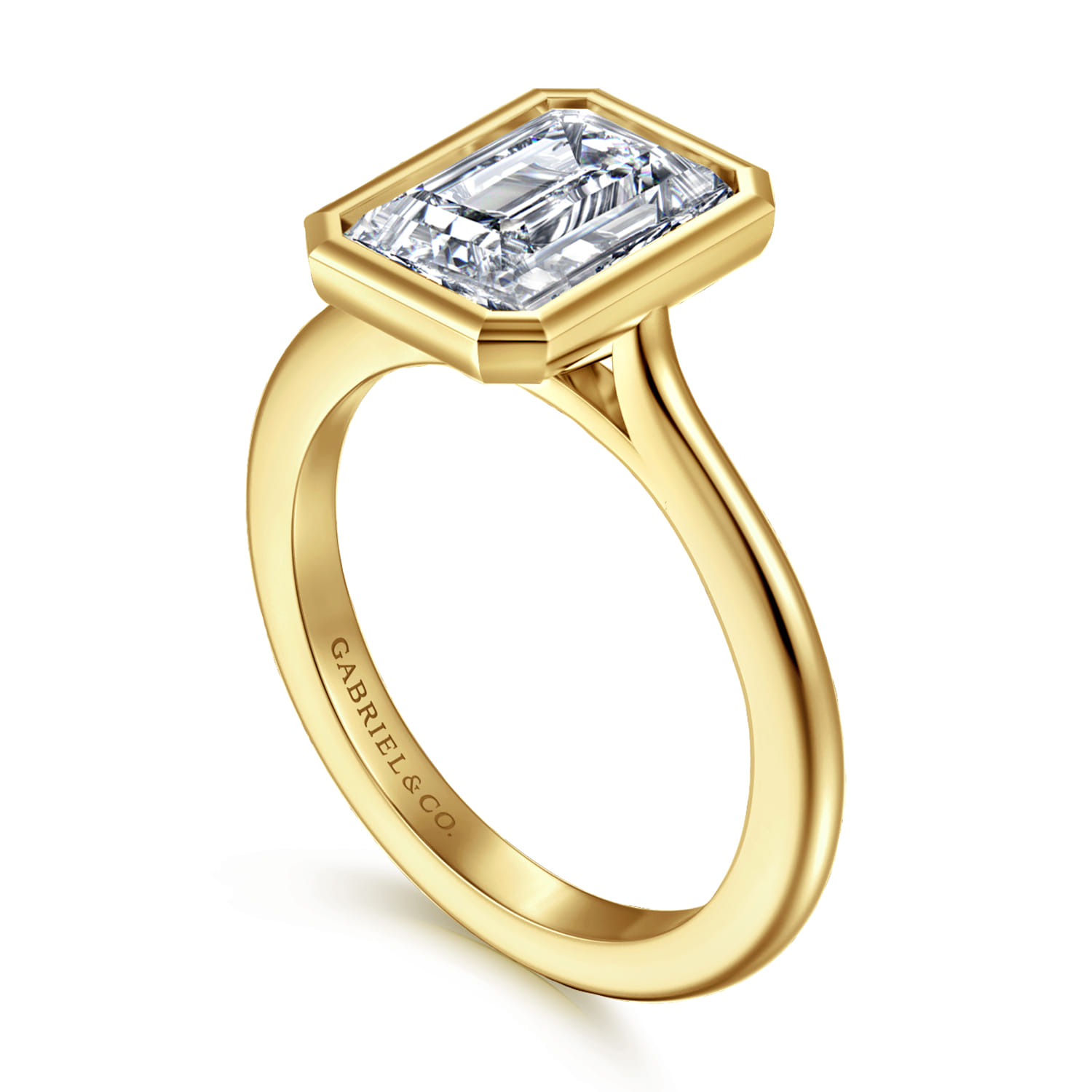 Brooke - 14K Yellow Gold Emerald Cut Bezel Set Solitaire Diamond Engagement Ring - Shot 3