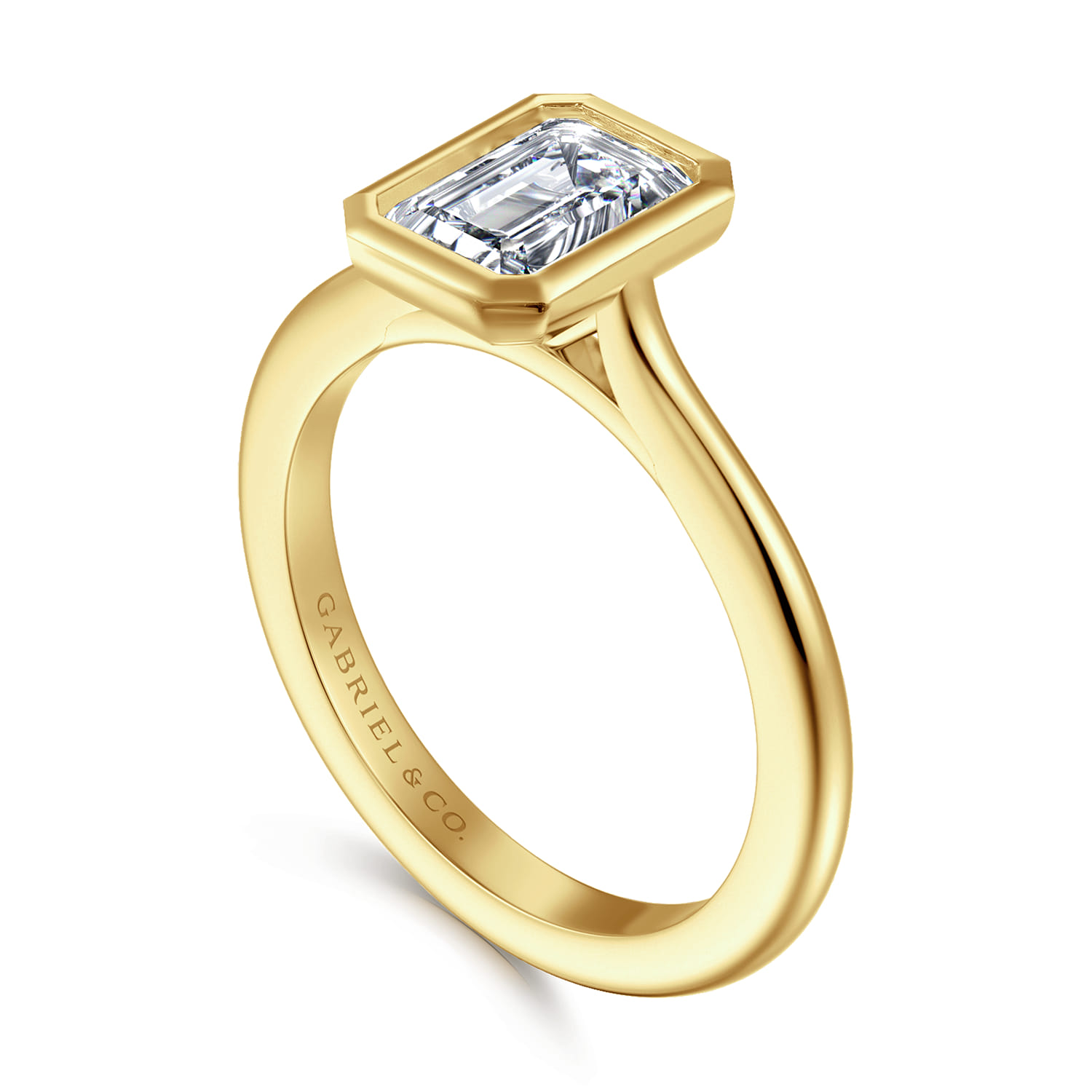 Brooke - 14K Yellow Gold Emerald Cut Bezel Set Solitaire Diamond Engagement Ring - Shot 3
