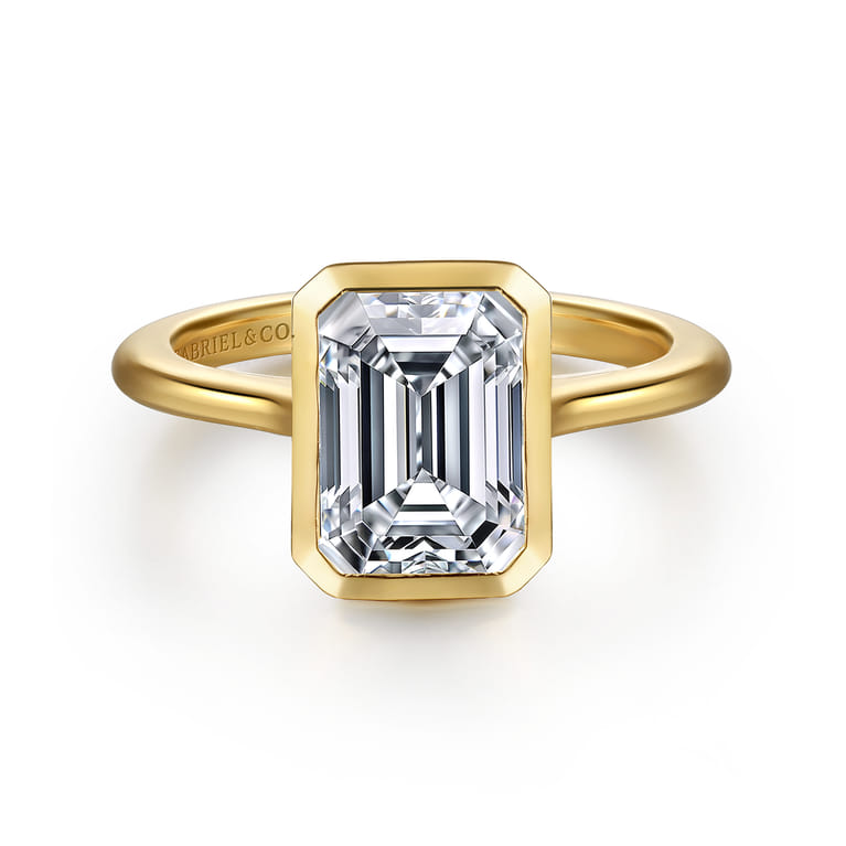 Brooke - 14K Yellow Gold Bezel Set Emerald Cut Solitaire Diamond Engagement Ring - Shot 1
