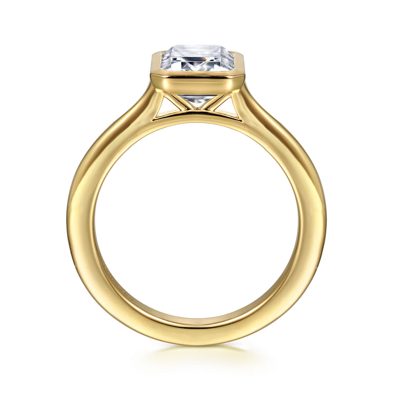 Brooke - 14K Yellow Gold Bezel Set Emerald Cut Solitaire Diamond Engagement Ring - Shot 2