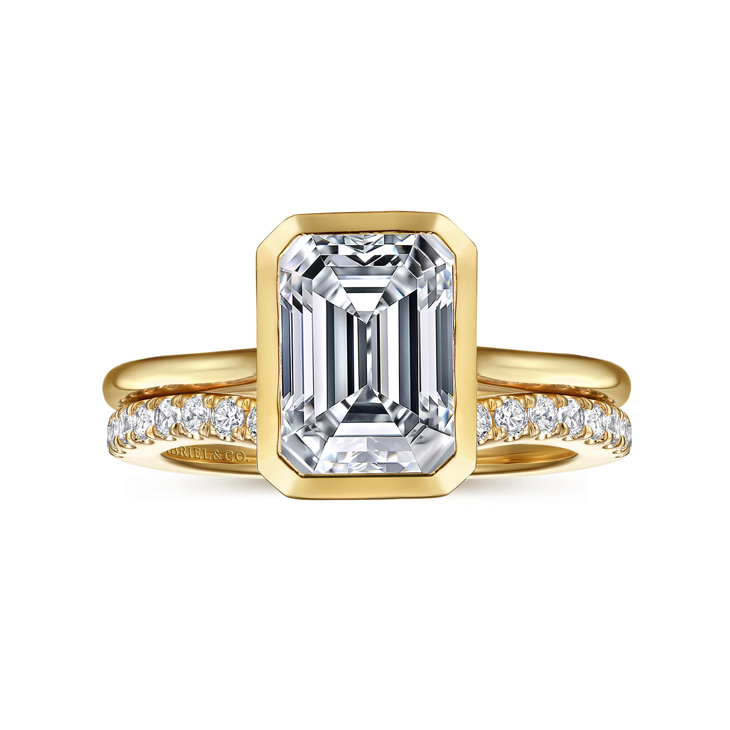 Brooke - 14K Yellow Gold Bezel Set Emerald Cut Solitaire Diamond Engagement Ring - Shot 4
