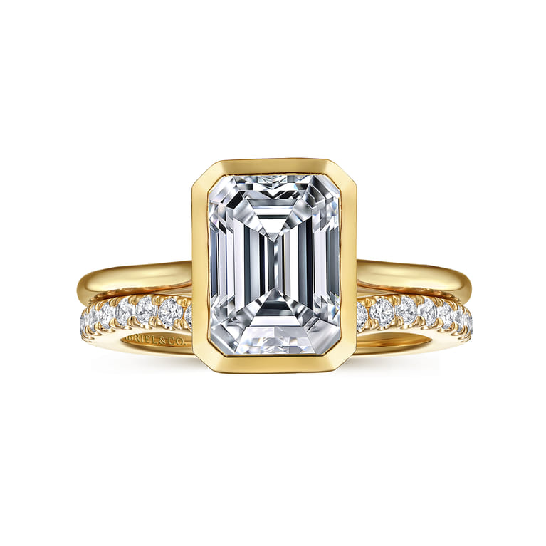 Brooke - 14K Yellow Gold Bezel Set Emerald Cut Solitaire Diamond Engagement Ring - Shot 4