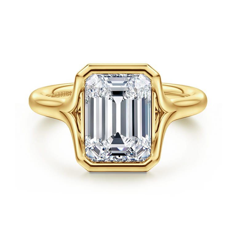 Agnes - 14K Yellow Gold Bezel Set Emerald Cut Solitaire Diamond Engagement Ring - Shot 1