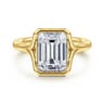 Agnes - 14K Yellow Gold Bezel Set Emerald Cut Solitaire Diamond Engagement Ring