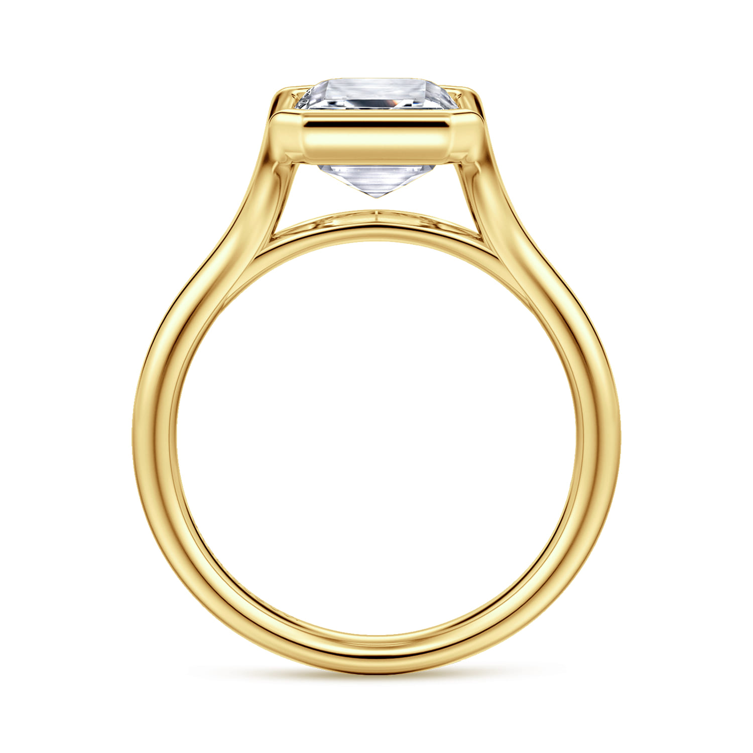 Agnes - 14K Yellow Gold Bezel Set Emerald Cut Solitaire Diamond Engagement Ring - Shot 2
