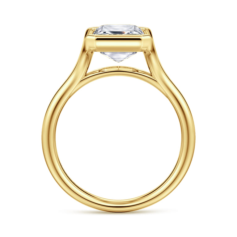 Agnes - 14K Yellow Gold Bezel Set Emerald Cut Solitaire Diamond Engagement Ring - Shot 2