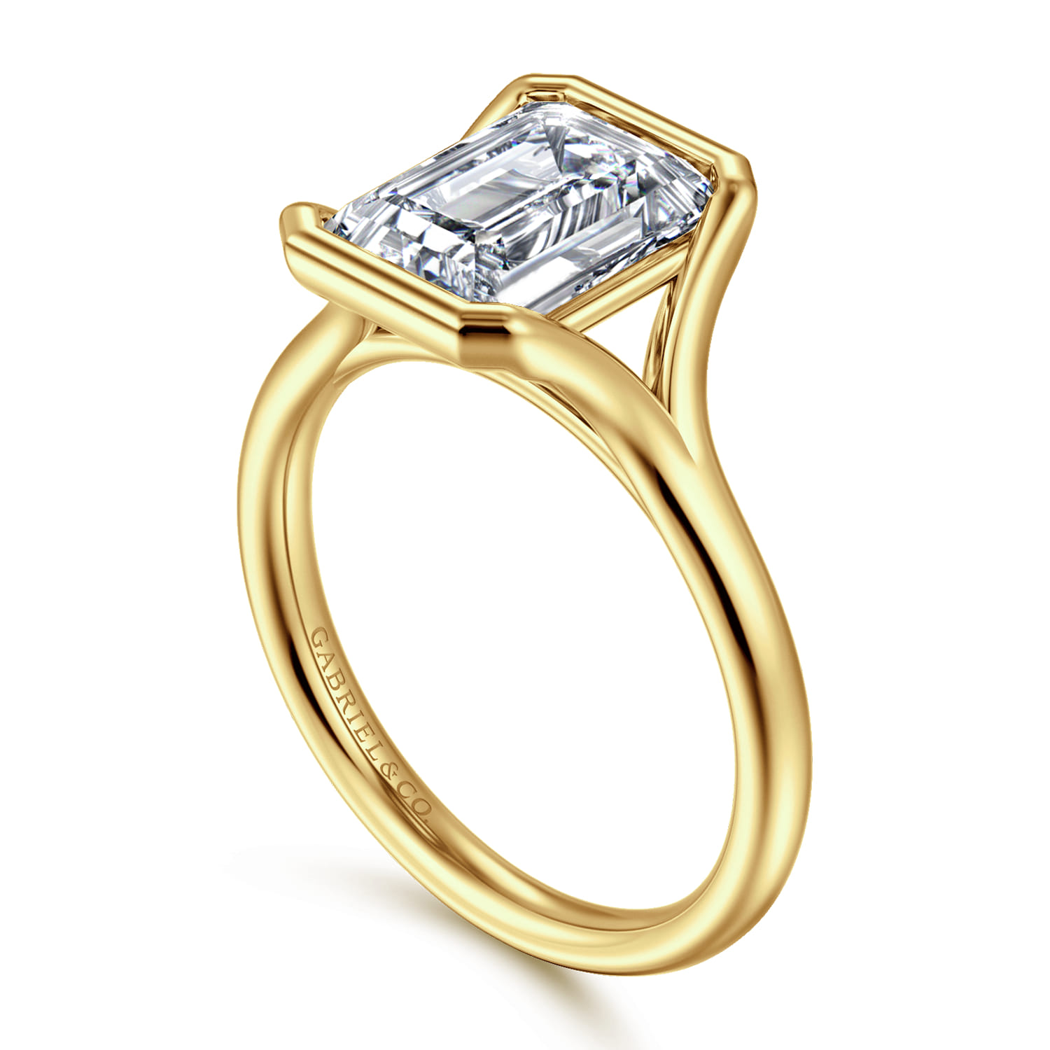 Agnes - 14K Yellow Gold Bezel Set Emerald Cut Solitaire Diamond Engagement Ring - Shot 3