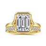 Agnes - 14K Yellow Gold Bezel Set Emerald Cut Solitaire Diamond Engagement Ring