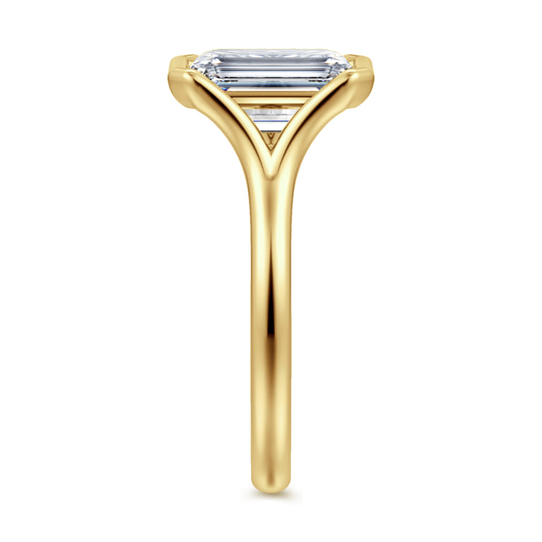 Agnes - 14K Yellow Gold Bezel Set Emerald Cut Solitaire Diamond Engagement Ring - Shot 5
