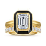 Lara - 14K Yellow Gold Bezel Prong Black Enamel Emerald Cut Solitaire Diamond Engagement Ring
