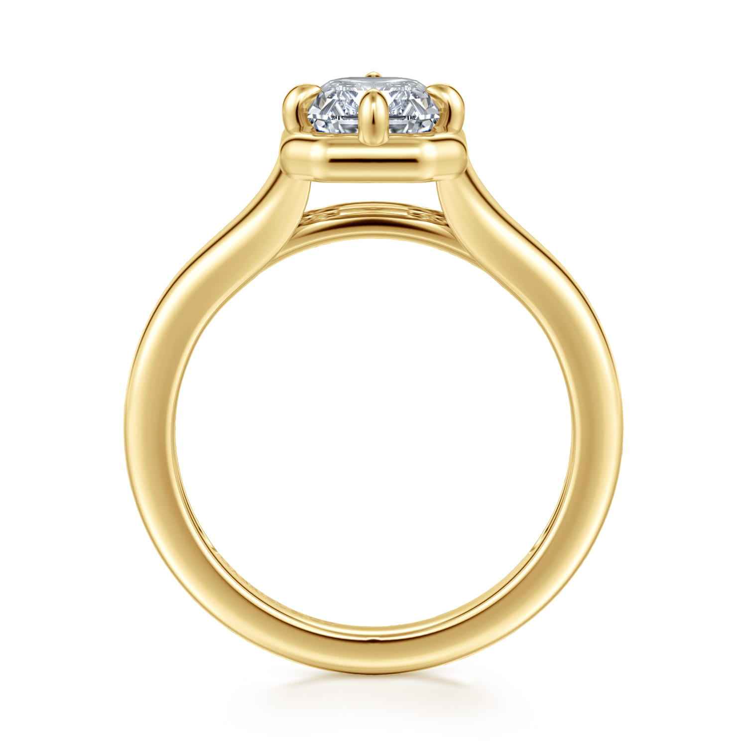 Elsa - 14K Yellow Gold Compass Bezel Prong Emerald Cut Solitaire Diamond Engagement Ring - Shot 2