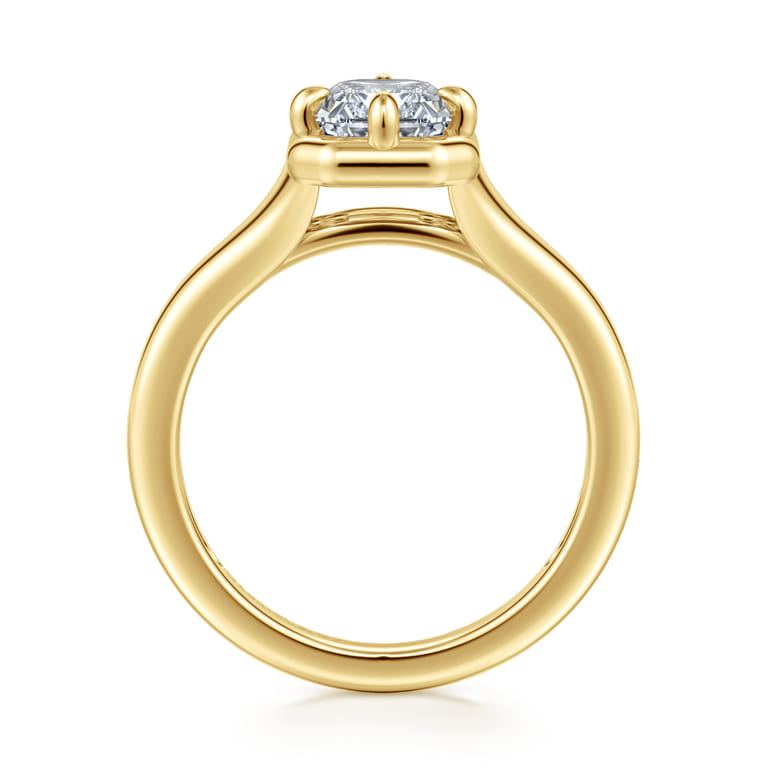Elsa - 14K Yellow Gold Compass Bezel Prong Emerald Cut Solitaire Diamond Engagement Ring - Shot 2