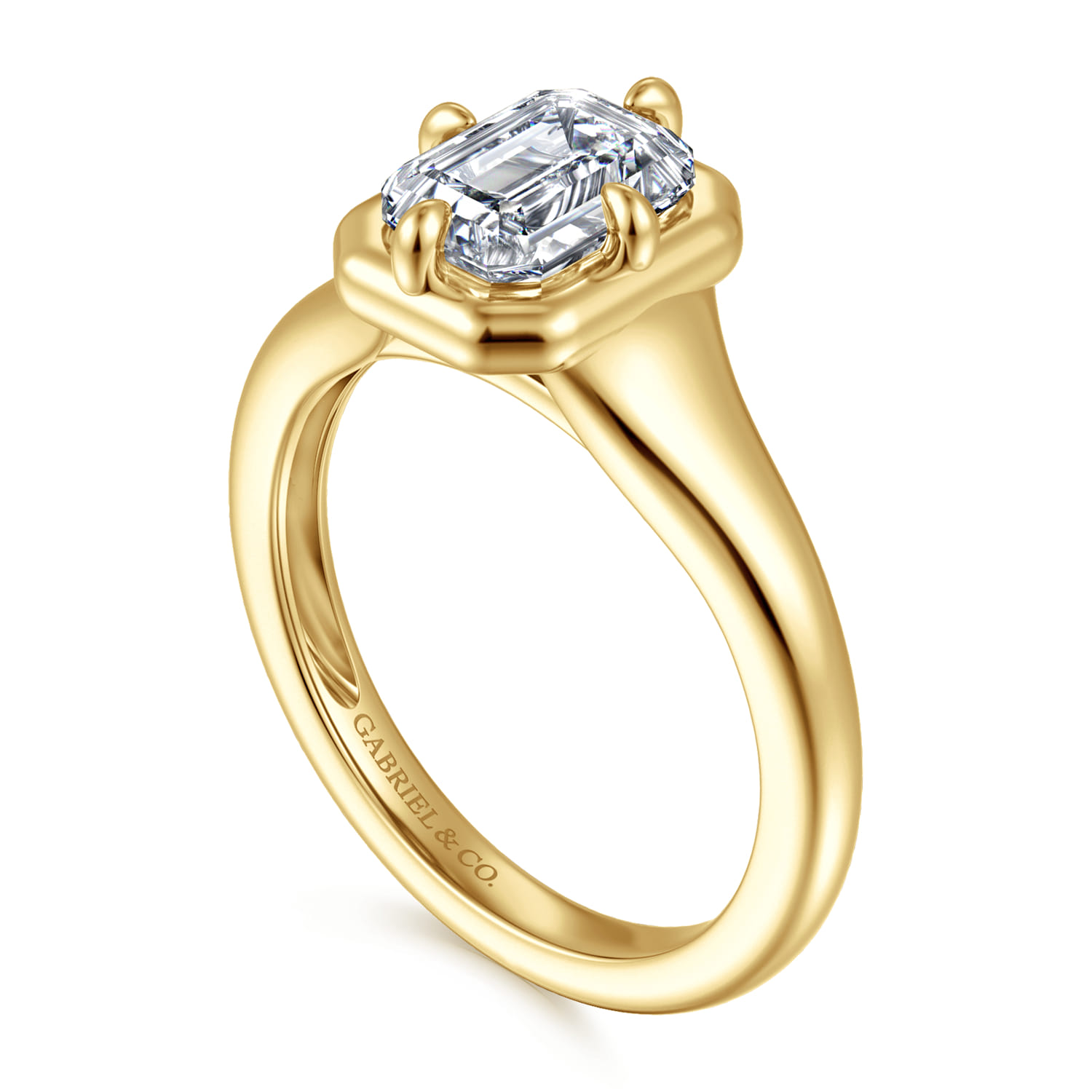 Elsa - 14K Yellow Gold Compass Bezel Prong Emerald Cut Solitaire Diamond Engagement Ring - Shot 3