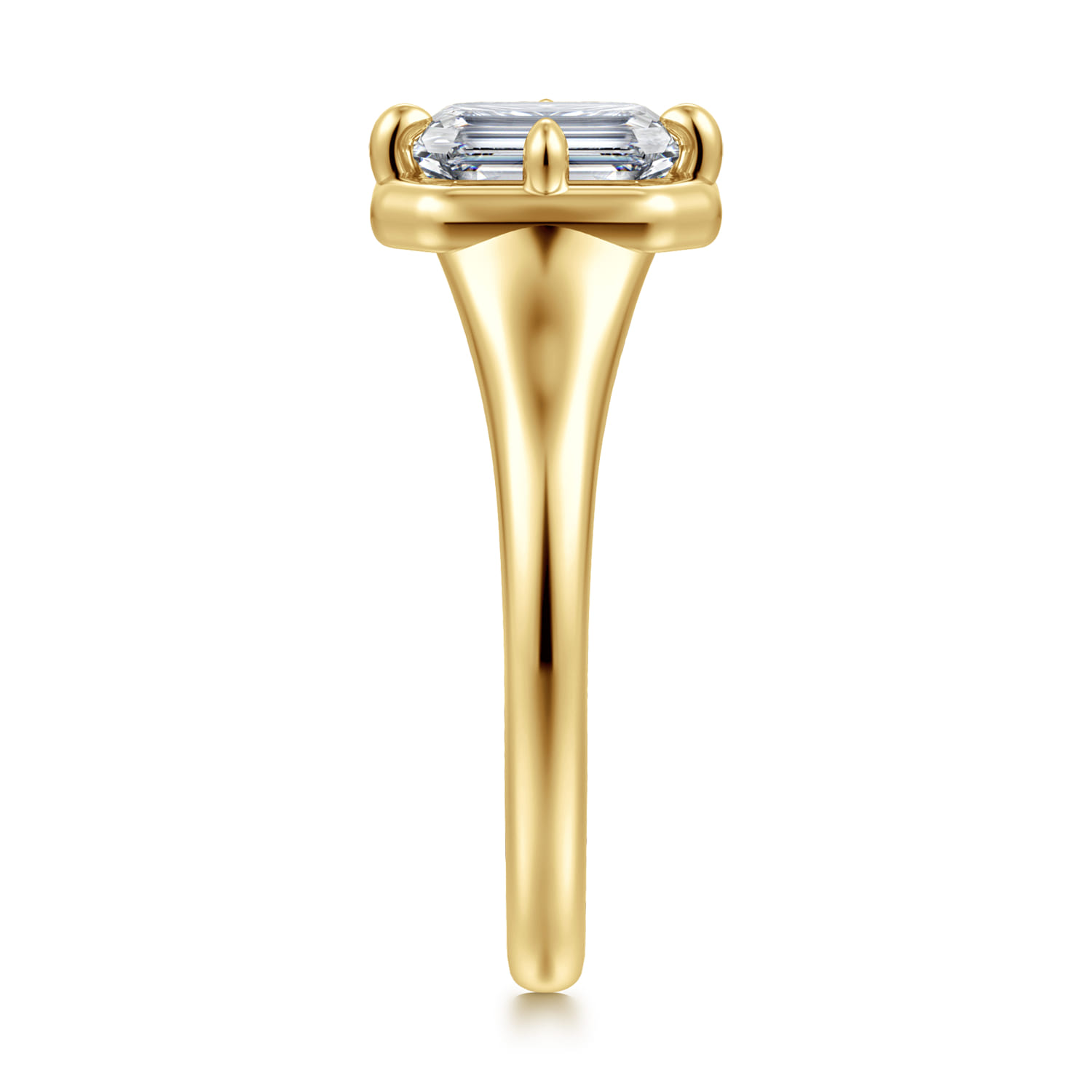 Elsa - 14K Yellow Gold Compass Bezel Prong Emerald Cut Solitaire Diamond Engagement Ring - Shot 4