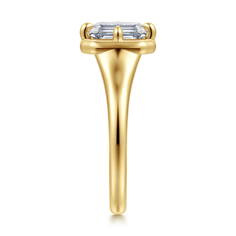 Elsa - 14K Yellow Gold Compass Bezel Prong Emerald Cut Solitaire Diamond Engagement Ring - Shot 4