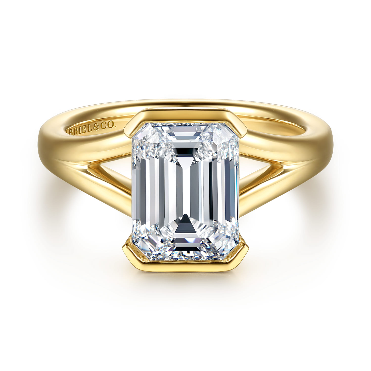 Giocanda - 14K Yellow Gold Split Shank Half Bezel Emerald Cut Diamond Engagement Ring - Shot 1