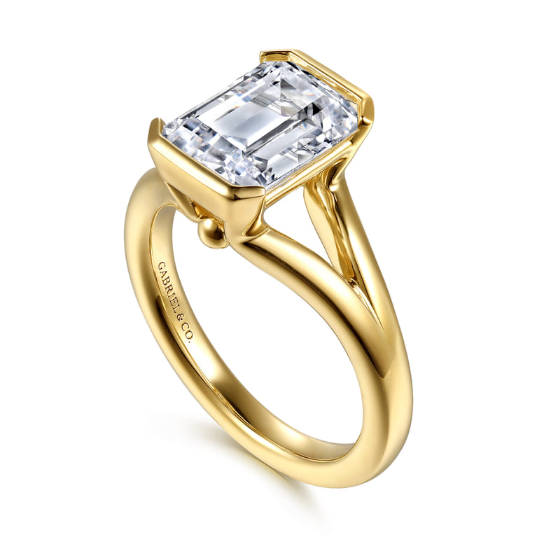 Giocanda - 14K Yellow Gold Split Shank Half Bezel Emerald Cut Diamond Engagement Ring - Shot 3